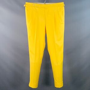 HADLEIGH'S Size 34 Yellow Wool Pleated Cuffed Button Fly Dress Pants